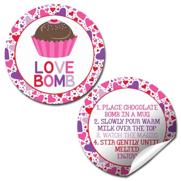 Love Bomb Heart Themed Hot Cocoa Bomb Sticker Labels for Valentine's Day, Total of 40 2" Circle Stickers (20 Sets of 2) by AmandaCreation