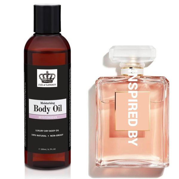 Jax of London Mysterious Body Oil 200ml, Women’s Inspired Body Oil, Moisturising Massage Oil for Skin, Body Oil for Dry Skin, Suitable for Massage, Firming, Stretch Marks, Aromatherapy, & Relaxation