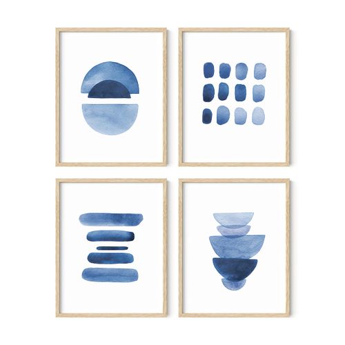 HAUS AND HUES Abstract Blue Wall Art Set of 4 – Navy Blue Watercolor Prints, Modern Abstract Wall Decor for Living Room and Home (Unframed, 11x14)