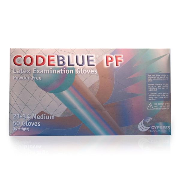 CODEBLUE PF Latex Exam Glove Extended Cuff Length MEDIUM 23-34 50 per Box