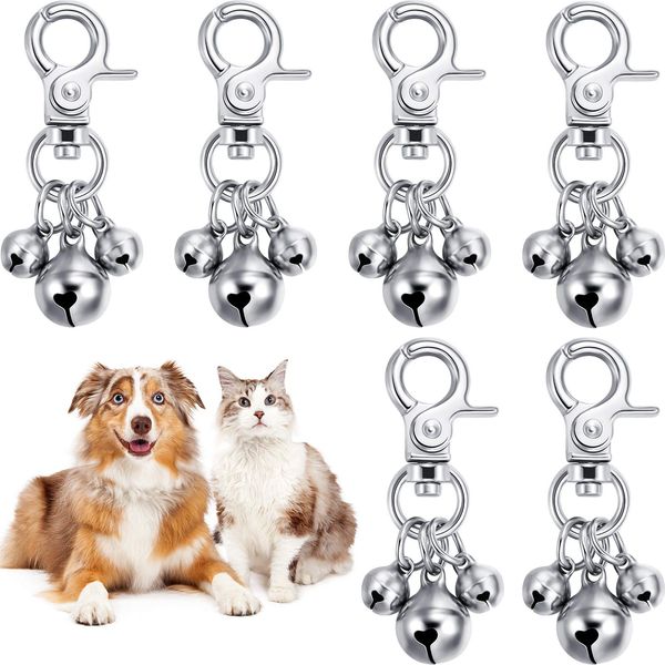 Weewooday 6 Pcs Christmas Dog Bells for Collars Loud Dog Bells Key Rings Puppy Bell Collar Puppy Triple Bell Pendant for Christmas Cat Gift Necklace Training(Silver)