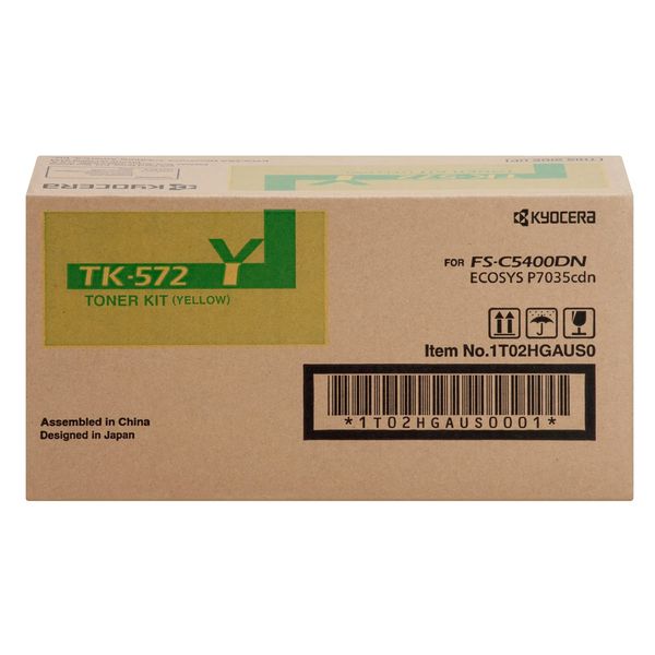 Kyocera 1T02HGAUS0 Model TK-572Y, Yellow Toner Cartridge for ECOSYS C5400DN/P7035CDN, Geniune Kyocera, Up To 12000 Pages