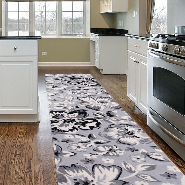 Rugshop Kitchen Runner Rugs Modern Floral Design Carpet Kitchen Rug Gray Rug 2x7