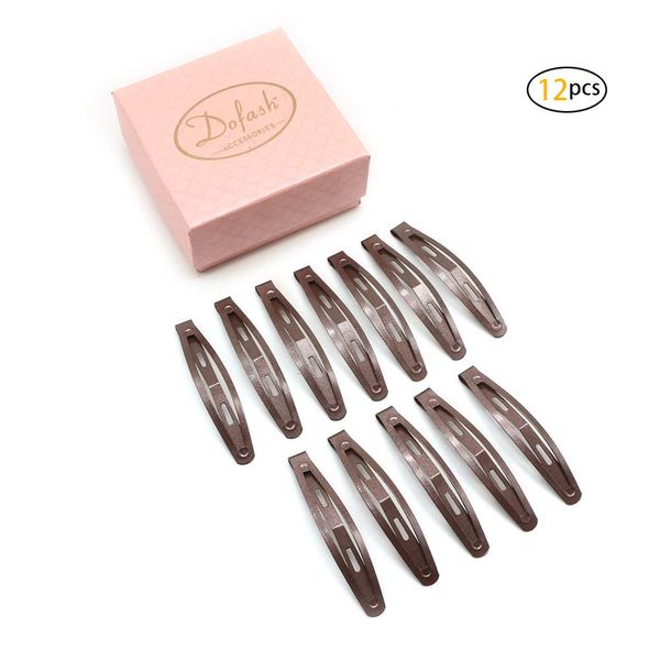 Dofash 12Pcs Snap Hair Clips Hair Grips Metal Hair Clips 6Cm/2.36" Hair Accessories With Gift Box For Girls (Brown)