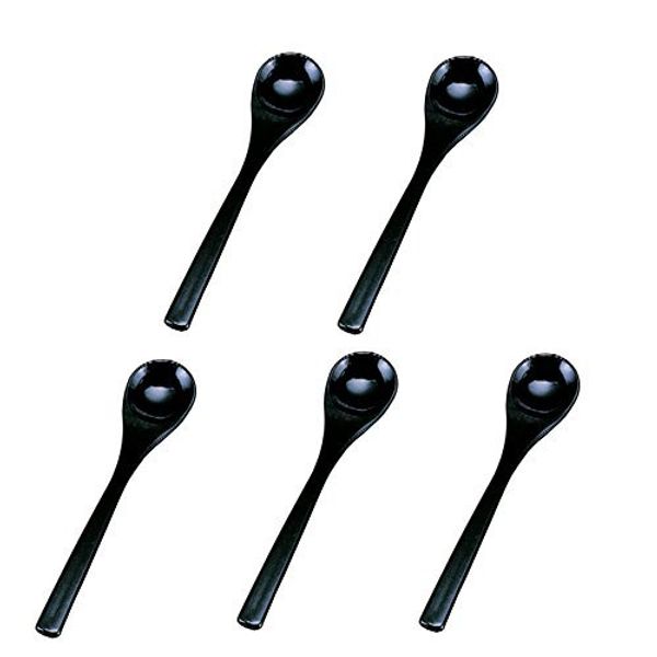 若泉 Lacquerware 割烹 Lacquerware Black Coating 茶碗蒸si Spoons, 5 Pair, with 1 – 772 – 13 