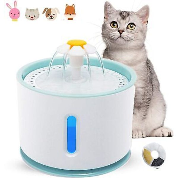 Cat Water Fountain, Ultra Quiet Fountain Cat Bowl with Water Level Window & LED