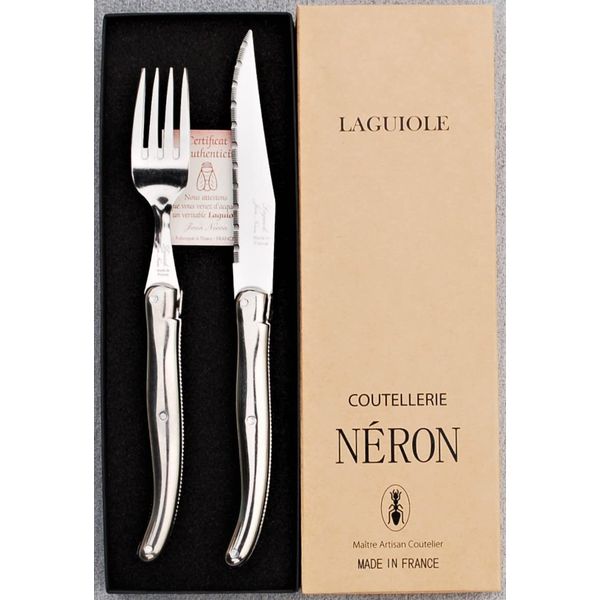 Laguole Stainless Steel Handle Steak Knife Fork Set, Gift Box, French Made in France