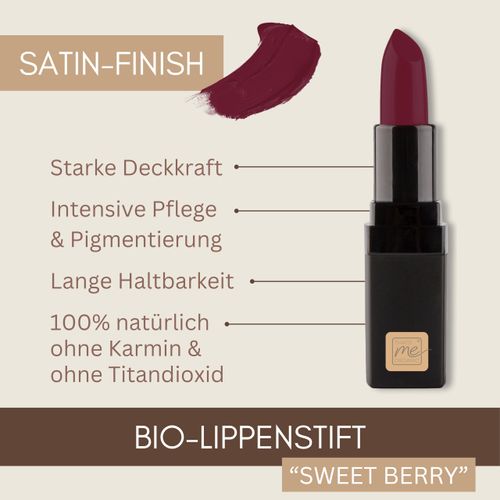 Thats me organic Organic Lipstick (Sweet Berry) - Intensely Pigmented & Long Lasting - 100% Natural Ingredients - Natural Satin Finish - No Cruelty - Natural Cosmetics