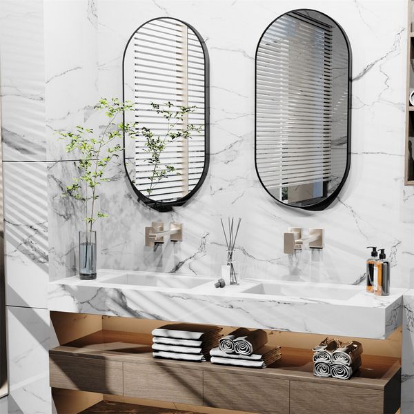 Black Mirror for Bathroom Entryway Oval Wall Mounted Vanity Mirror Metal Frame