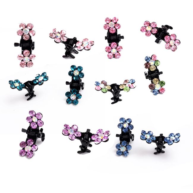 36 Stück Mini Strass Haarklauenclips Strass Kleine Blume Haarnadel Friseurbedarf Haarclips Mädchen Kristall Strassstein Haarklammer Klein für Damen und Mädchen Täglich Party Tanzparty (6 Farben)