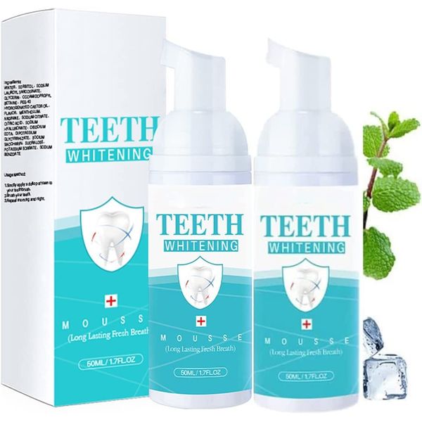 Jorondy Teeth Mouthwash, Kräuteraufhellender Oraler Reparaturschaum Weiße Zähne-Preventing Caries, 50ml Teethaid Mundwasser, Teeth Whitening Foam Toothpaste, Zahngesundheit Mundpflege(2PCS)