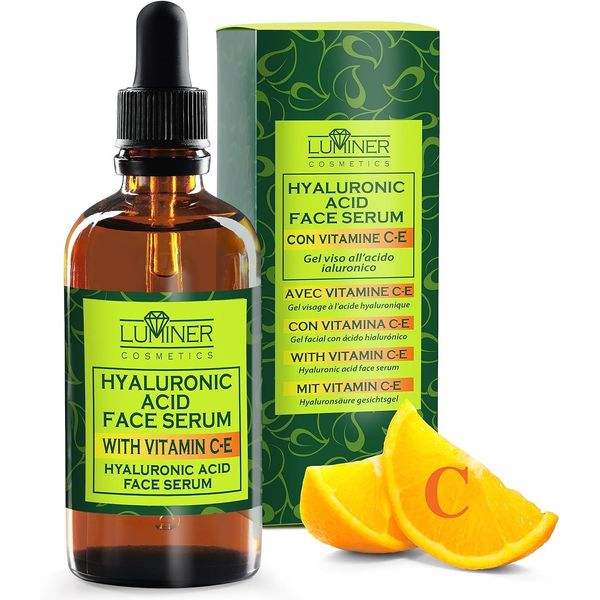 Luminer Hyaluron serum 100ml, Vitamin-C Serum Gesicht, natürlich Anti-Falten-Formel mit Schneckenschleim, Aloe Vera, Vitamin C-E, feuchtigkeitsspendende aufpolsternd hyaluronsäure Serum made in Italy