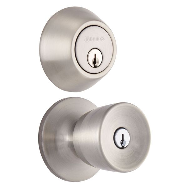 Brinks Keyed Entry Classic Bell Style Doorknob and Deadbolt Combo, Satin Nickel