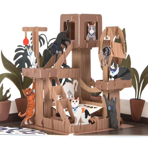 Cardology - Cat Tree Pop Up Card - Cat Gifts For Cat Lovers - Battersea Charity Card - Officially Licensed