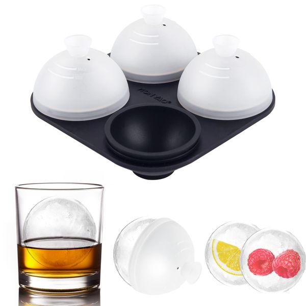 HONYAO Ice Cube Tray, Round Ice Ball Maker, Large Ice, Diameter 2.4 inches (6 cm), Melt-Resistant Clear Ice, Rock Ice, Beer, Whiskey, Highball, Ice Cream, Juice, Calpis (Large Round, 4 Pieces)