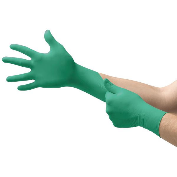 Ansell TouchNTuff 92-600 Disposable Nitrile Gloves, Powder-Free and Food Certified, High Chemical Resistance and Mechanical Protection, Professional Safety Gloves, Green, Size S (100 Gloves)