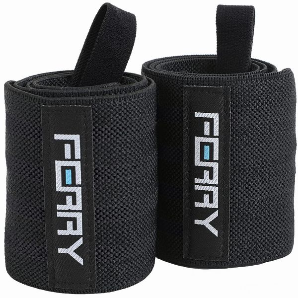 FERRY Wrist Wraps, Weight Training, Wrist Fixing, 23.6 inches (60 cm), Set of 2, Black