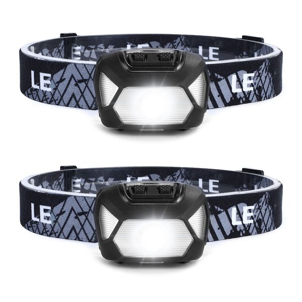 LE Head Torch, [2 Pack] Super Bright LED Headlamp with 6 Lighting Modes, Waterproof, Battery Powered LED Lightweight Headlight for Cycling Running Camping for Kids Adults [Not Included Battery]