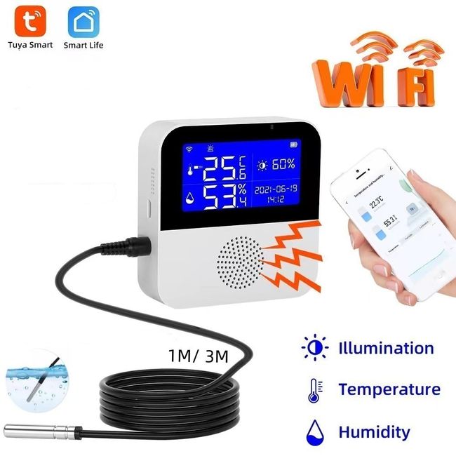 WiFi Hygrometer Thermometer Sensor: Smart Temperature Humidity Monitor,  with Remote Monitor and TUYA APP Notification Alert, High Precision Indoor