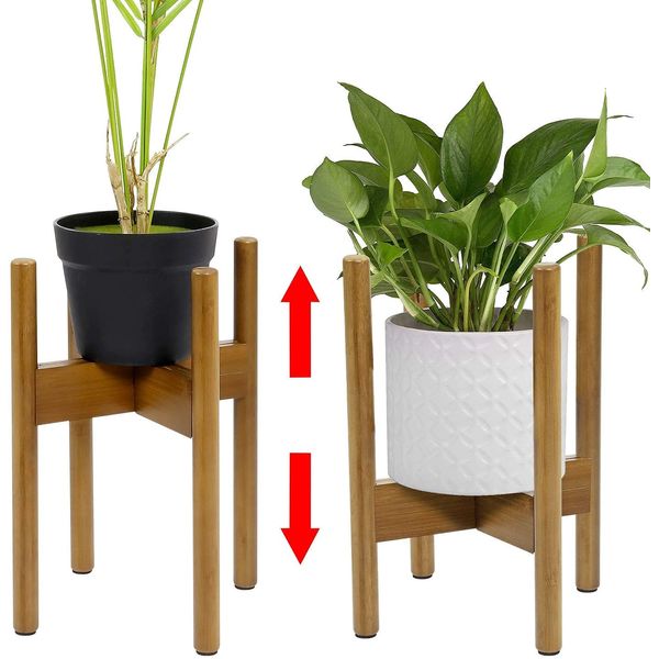 Unibos Bamboo Plant Stand Adjustable Flower Pot Holder to Fit 20-30 Centimetre Plant Pots Indoor and Outdoor Use Mid Century Design Home Accessory (Brown)