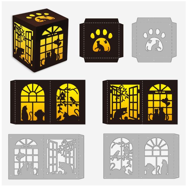 BENECREAT 1 Set Cutting Die Cat Window Case Carbon Steel Stencil Scrapbooking Card Edge Making Tool Die Cut Template Decoration Craft Handmade DIY Tools