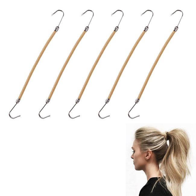 Haargummi Haken, Offene Pferdeschwanz Haken, Haarbänder mit Haken, Pferdeschwanz Haken Haar Clips für Damen und Mädchen, 5 Stück (Beige)