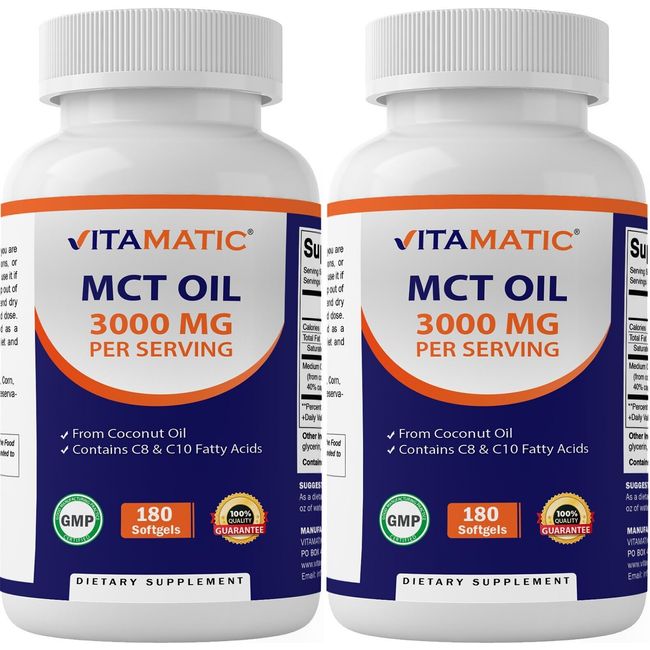 Vitamatic 2 Packs MCT Oil Capsules 3000 mg per Serving - 180 Softgels - from Co