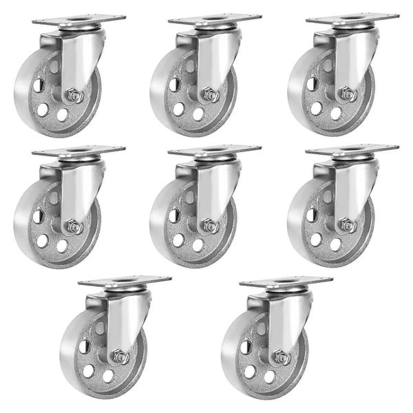 8 All Steel Plate Caster Wheels Lock Heavy Duty Gray (4" METAL W/ LOCK GRAY)