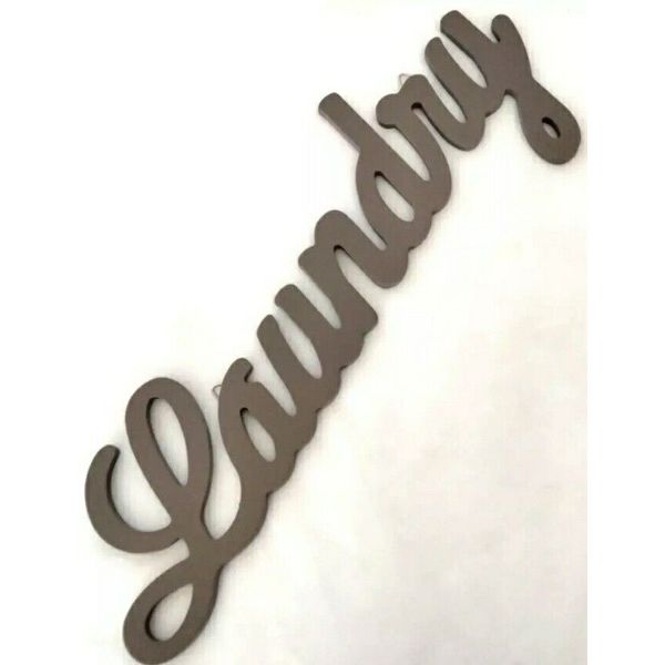 Wooden “Laundry” Cursive Script Wall Art Hanging Sign Laundry Room Grey 13" Long