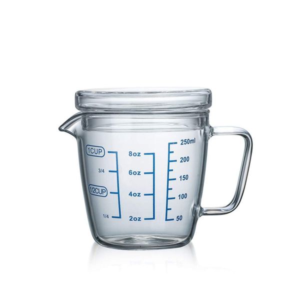 Measuring Jug 250ml/500ml Glass Measuring Cup Heat Resistant High Borosilicate Transparent Beaker Mug with Lid 8.5/17oz Solid Ounce Cup Fluid Accuracy Measure Tool for Microwave,Tea,Cafe,Whiskey,Milk