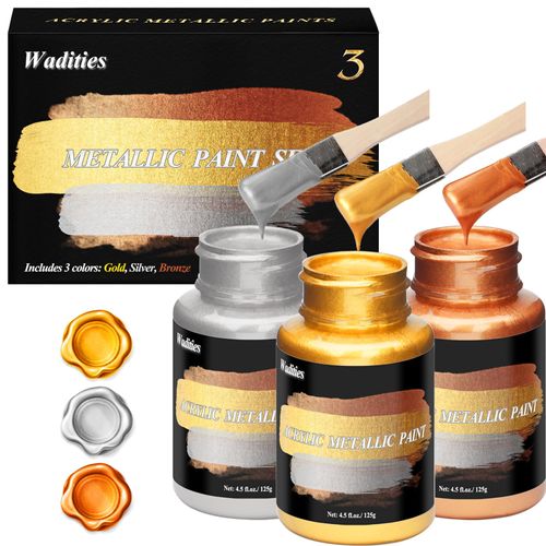 Wadities Acrylic Paint Metallic, 375g Gold & Silver & Bronze, Gold Leaf Paint for Art Painting, Ideal for Canvas, Wood, Clay, Fabric, Ceramic, Stone, Glass Craft Supplies