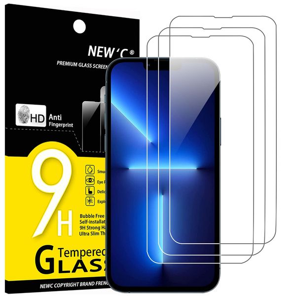 NEW'C 3 Pack Designed for iPhone 14, 13, 13 Pro (6.1") Screen Protector Tempered Glass,Case Friendly Scratch-proof, Bubble Free, Ultra Resistant