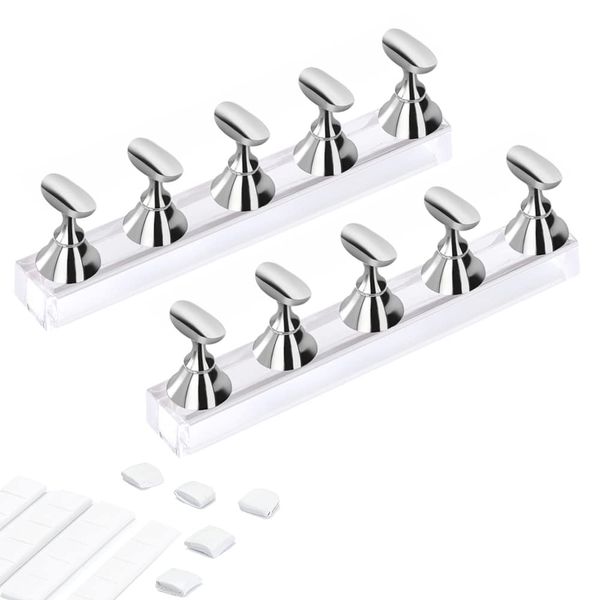 Etercycle Acrylic Nail Display Stand DIY Nail Crystal Holder Magnetic Practice Stands with Reusable Adhesive Putty Clay for False Nail Tip Manicure Tool (2 Sliver)