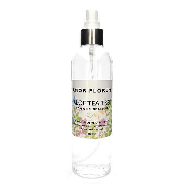 100% Natural Balancing Aloe & Flower Water Mist - Aloe Tea Tree - 250ml by AMOR FLORUM. Aromatic Cleanser, Toner, Primer, to Scent and Refresh. No Added Perfume. Boost Radiance, Reduce Redness.