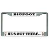 Bigfoot He's Out There Chrome License Plate Frame