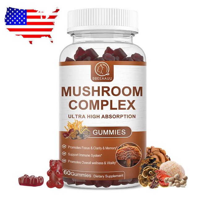 Mushroom Extract Complex Gummies Lions Mane Chaga Reishi Focus Memory Immunity