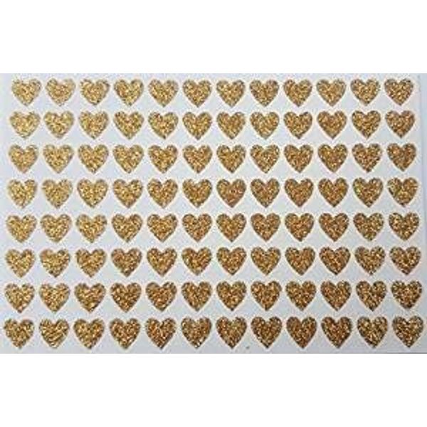 96 Gold Glittery Small Self Adhesive Heart Stickers 7mm