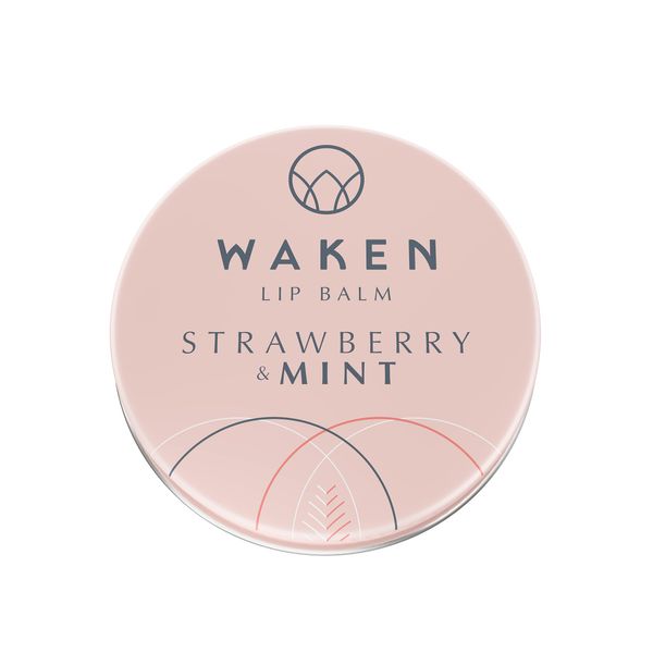 Waken, 15ml Rich & Nourishing Lip Balm Strawberry & Mint, Fresh & Fruity Natural Flavour, Vegan, Vitamin E, Shea Butter & Cocoa Butter, 100% Natural, No Petroleum Jelly, Sustainable Packaging