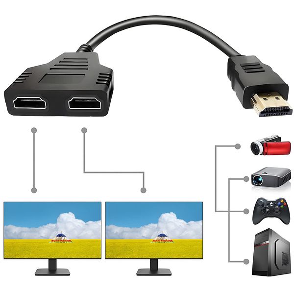 Azuxreza HDMI Splitter Adapter,1080P HDMI Stecker auf Dual HDMI Buchse,1 auf 2 Wege HDMI Splitter Adapterkabel für HDTV HD, LED, LCD Monitor und Projektoren, unterstützt Zwei Fernseher gleichzeitig