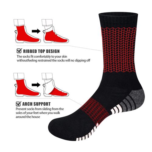 YUEDGE Men's Sports Socks, Thick, Sweat Absorbent, Cotton, Cushion, Crew Training Socks, Black/White, 5 Pairs 9.1 - 11.8 inches (23 - 30 cm), Black