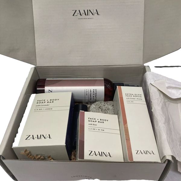 Zaaina Conscious Beauty Birthday Box Soap Face Mist Face Serum Lip Balm New