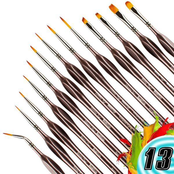 Detail Paint Brush Set, Rock Ninja 13pcs Thin Brushes for Fine Detailing & Art Painting - Acrylic,Watercolor, Oil Miniatures, Scale Models, Airplane Kits, Nail, Line Drawing, Warhammer 40k