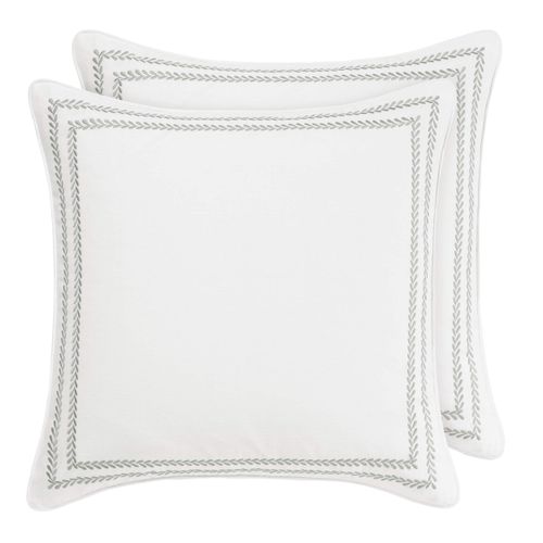 Laura Ashley Home - Euro Sham Set, Smooth Cotton Shams with Zipper Closure, Lightweight & Stylish Home Decor (Stitched Vine Leaf Grey, 2 Piece)