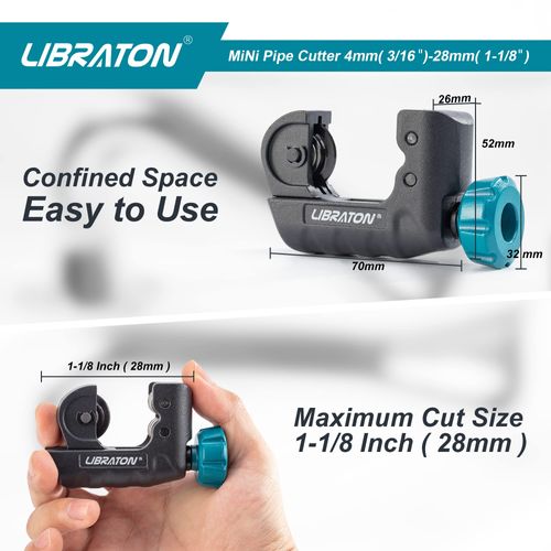 Libraton Mini Tube Cutter 4-28mm, Mini Pipe Cutter, Copper Cutter, Tubing Cutter, Tube Cutter for Copper Pipe for Pipes or Tube of Copper, Aluminum, Brass, PVC, with Deburring Tool