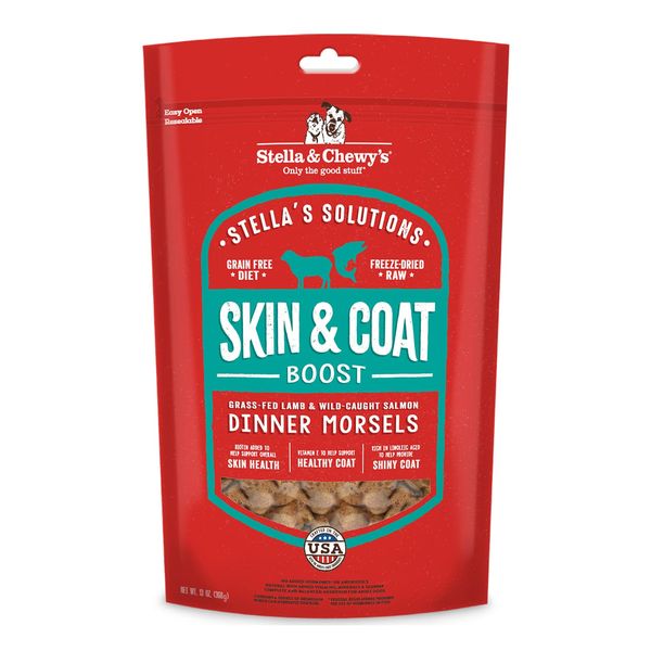 Stella & Chewy's Stella's Solutions Skin & Coat Boost Grass-Fed Lamb & Wild-Caught Salmon Dinner Morsels Freeze-Dried Raw Dog Food, 13 oz (SOL-FDLSSC-13)