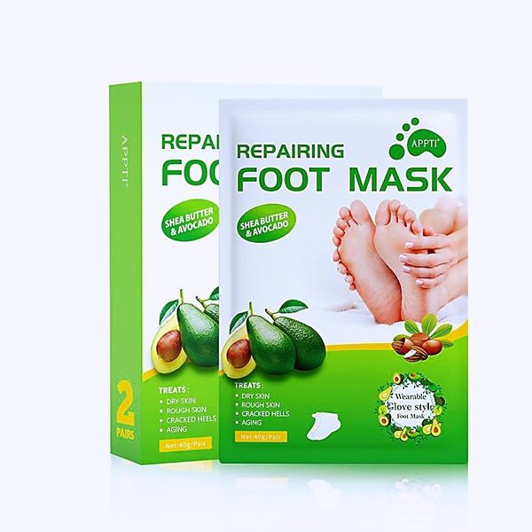 IZBEAUVO-Avocado-2 Pairs Foot Peel Mask for Hard Skin-Exfoliating Foot Peel Mask-Callus Remover for Feet-Foot Moisturiser Socks for Foot Care (2)