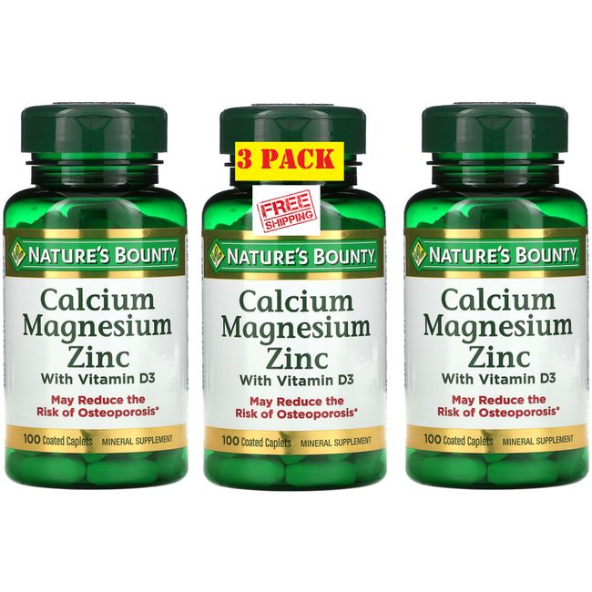 3 Pack Calcium Magnesium Zinc + Vitamin D3 300 Caplets Bone Muscle Immune Health