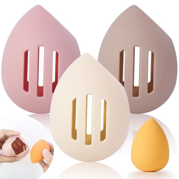 Furuising 3Pcs Beauty Blenders Holder, Silicone Make Up Sponges Holder, Washable Makeup Sponge Holder, Double-Sided Vent Portable Dust-Proof Beauty Blender Case for Travel