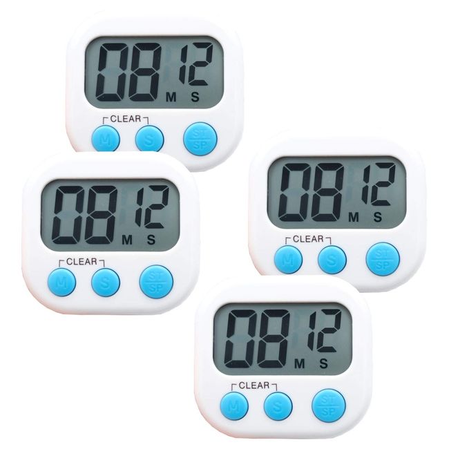 4 Small Digital Kitchen Timer Food Timer, Large Number Large Alarm Magnetic Backing Stand for Cooking Baking Sports Game Office