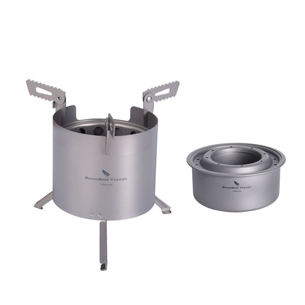 Boundless Voyage Titanium Wood Stove, Alcohol Stove, Trivet Included, Folding Stand, Burner, Lightweight, Outdoor Use, Barbecue Stove, Camping, Storage Bag Included